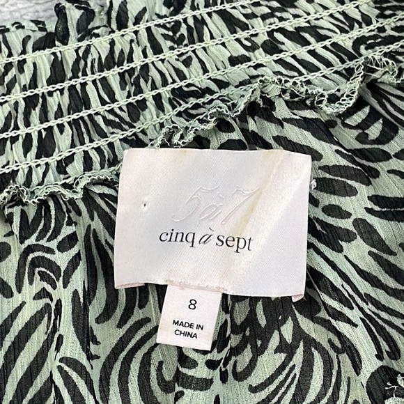 Cinq a Sept Janelle Tiered Long Sleeve Chiffon Boho Dress Mini Mint Black Sz 8 - Picture 10 of 13